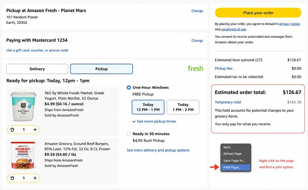 Right-click context menu showing Print Page