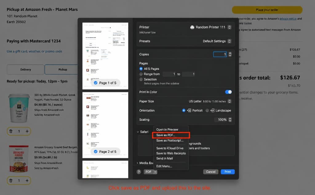 PDF dropdown menu with Save as PDF highlighted